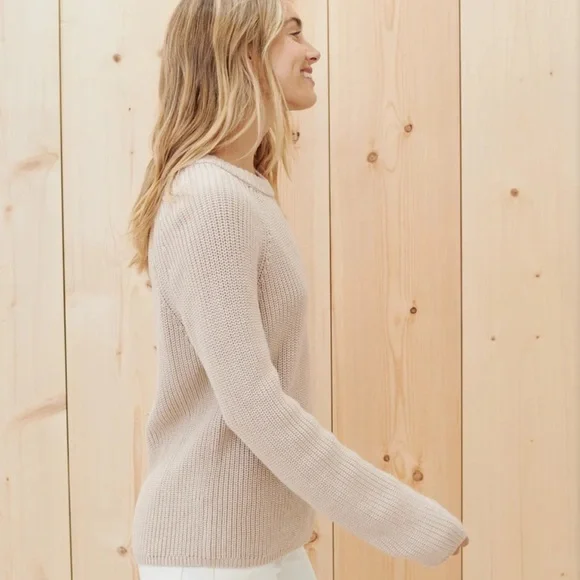 Jenni Kayne Cotton Fisherman Crewneck Knit Sweater Oatmeal